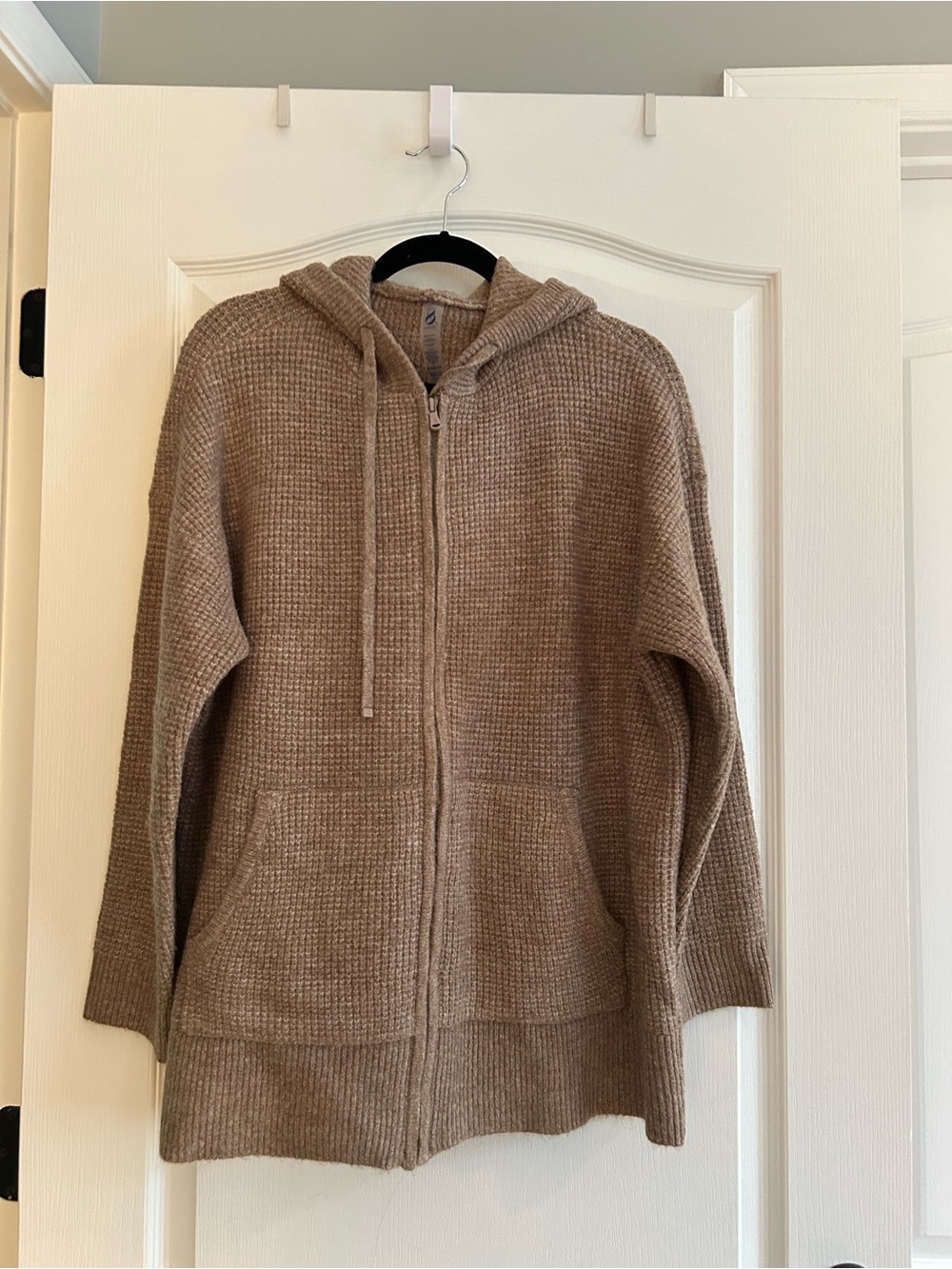 EUC LOFT Lou & Grey Hooded Waffle-Knit Zip Long Cardigan - Taupe XL